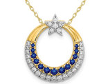1/6 Carat (ctw) Natural Blue Sapphire Star and Moon Charm Pendant Necklace in 14K Yellow Gold with Diamonds and Chain